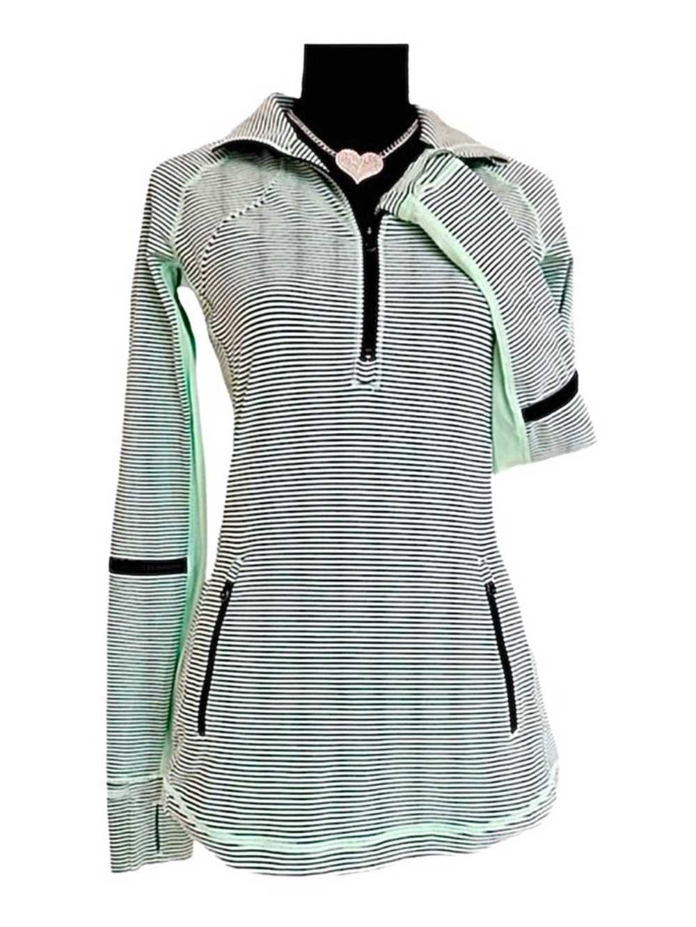 LULULEMON ~ Seafoam Green Striped Long Sleeve Athletic Top w/Reflective Strips
